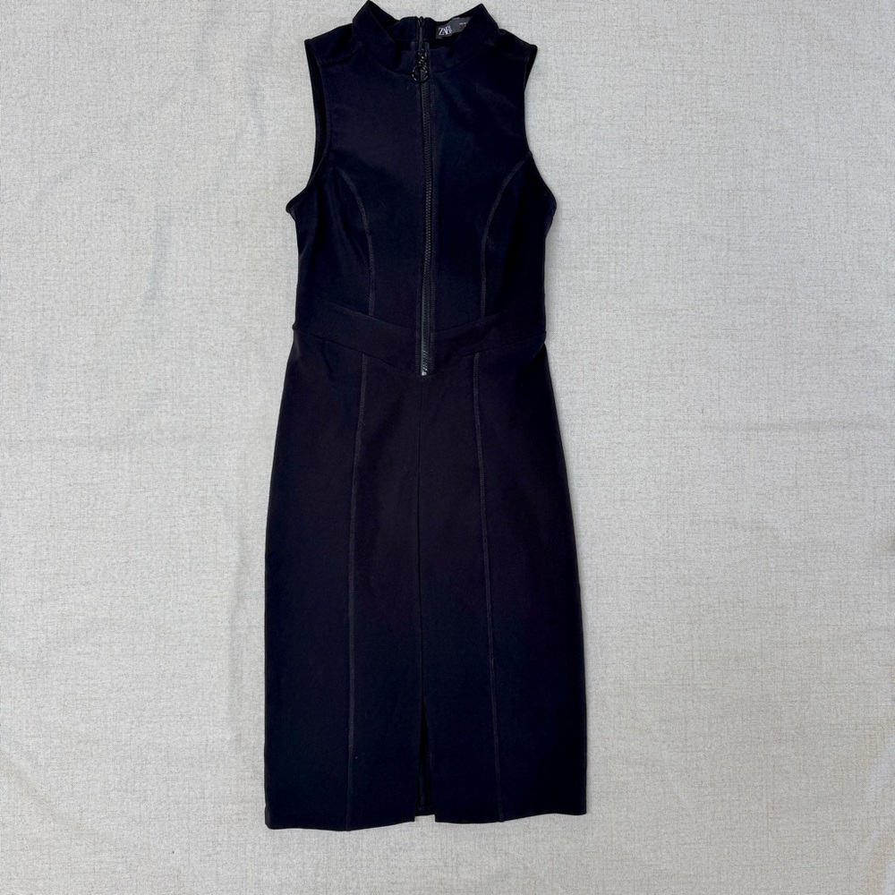 Zara Black Midi Dress with Zipper Detail
